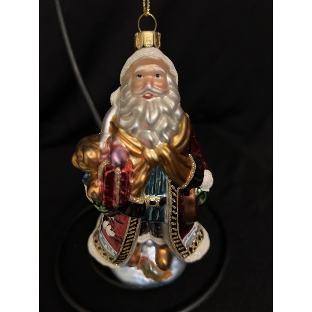 Vintage Fitz & Floyd Glass Santa Claus Ornament Hand Painted Figure Christmas